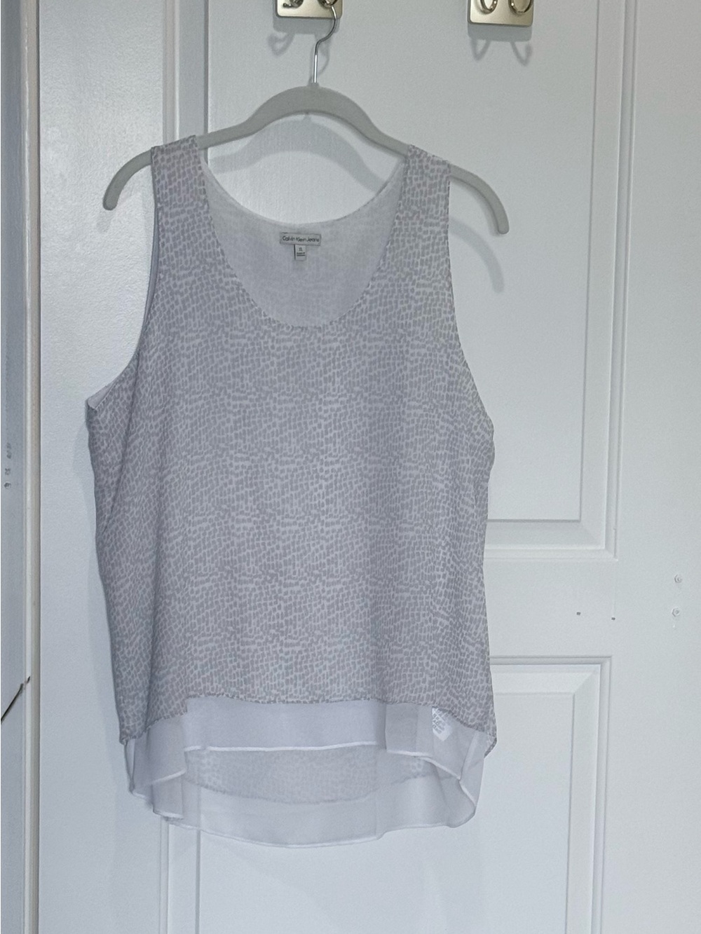 Calvin Klein Light Gray Printed Layered Chiffon Tank